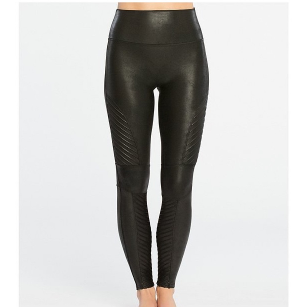 Black Spanx Moto leggings. Size medium